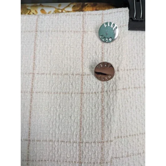 DKNY Mini Skirt Women's 10 Beige White Plaid Tweed Textured Lined Asymmetrical - Picture 3 of 14